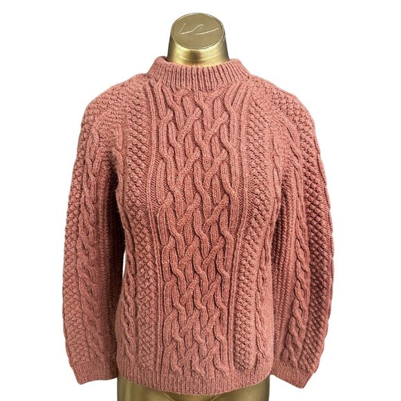 Handmade Sweaters - Vintage 1950s Women’s Handmade Cable Knit Sweater - Terra Cotta- Size Small